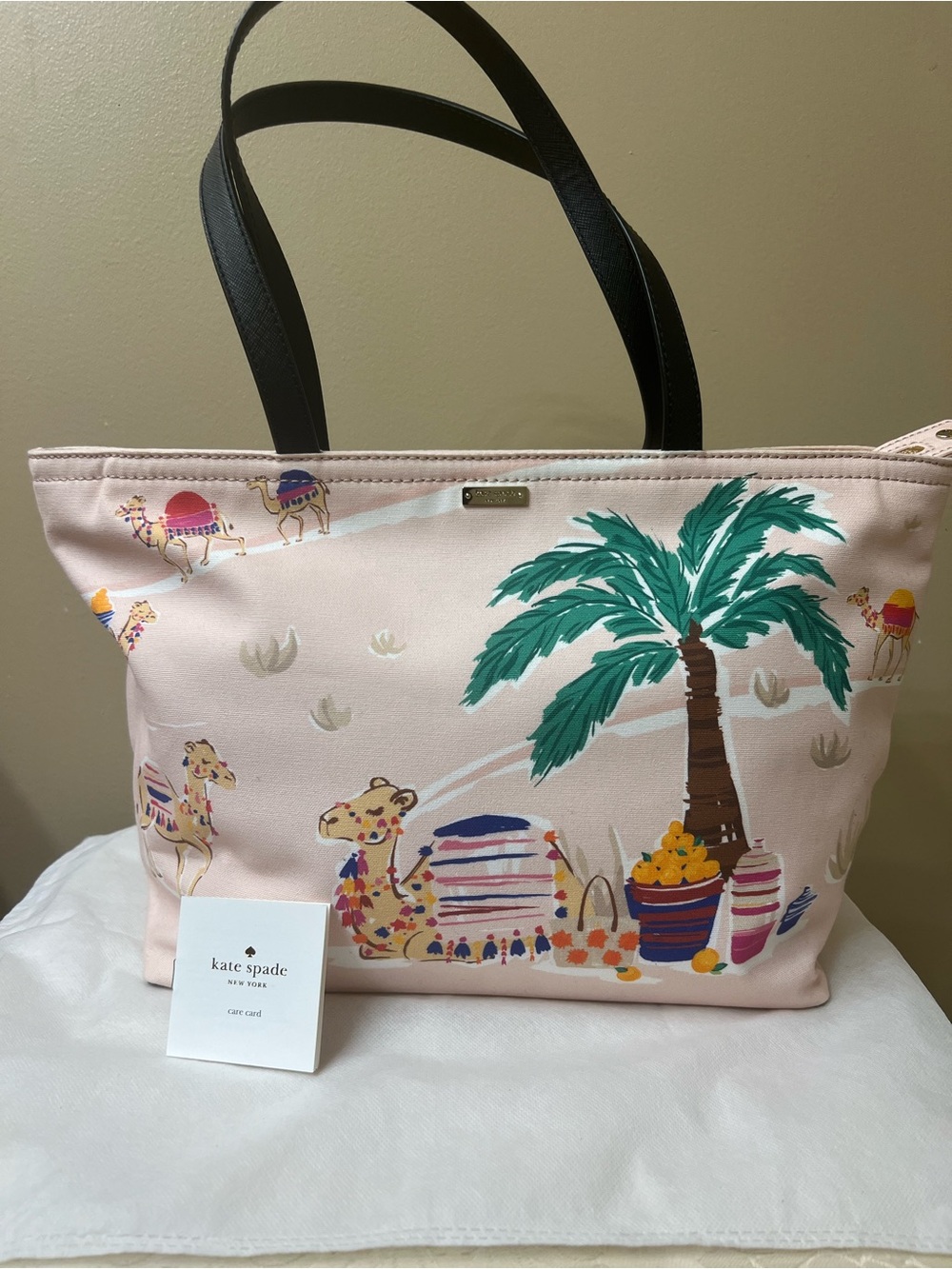 kate spade Collectable L Camel & Palm Print Tote Bag NWOT - Picture 3 of 16